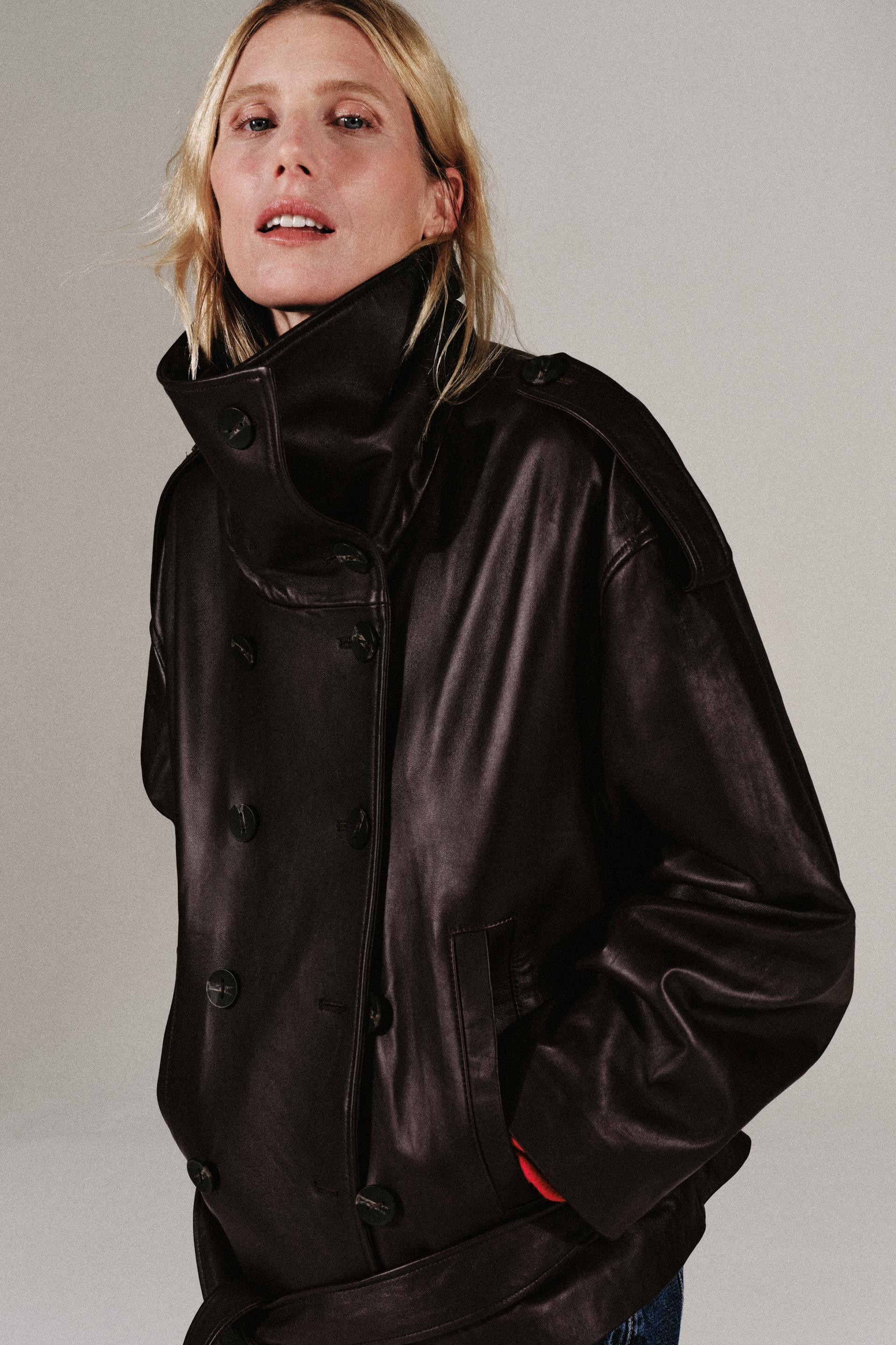Zara - Faux Leather Belted Jacket - Dark Eggplant - Xs - Woman | Zara US