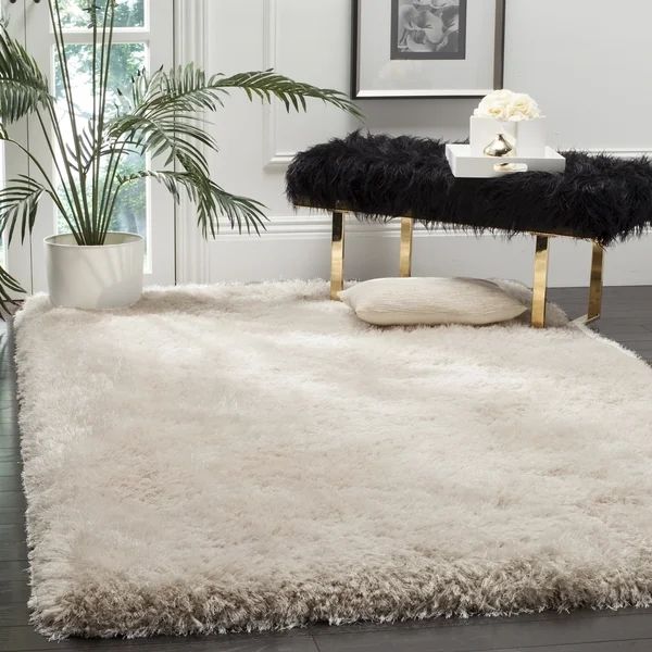 Safavieh Luxe Shag Hand-Tufted Bone Polyester Area Rug - 10' x 14' | Bed Bath & Beyond