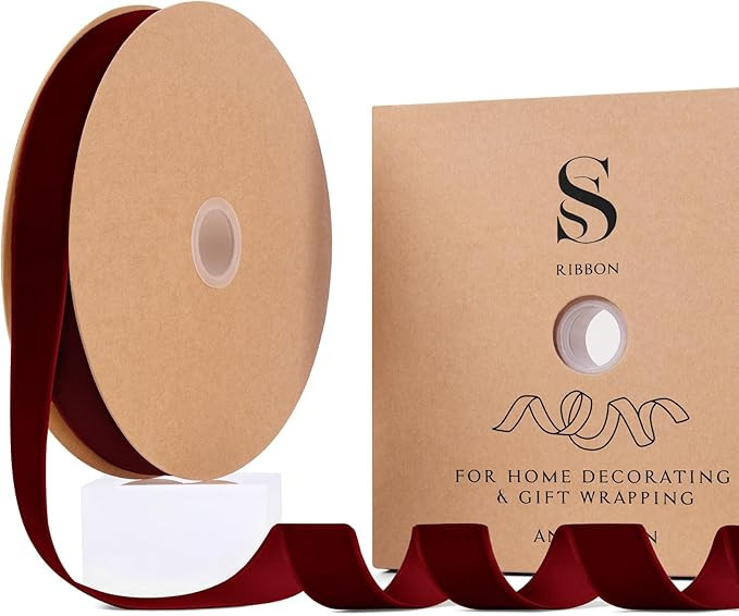 Burgundy Christmas Velvet Ribbon for Tree, Gift Wrapping, Flower Bouquet, Wreath Decorations, Bow... | Amazon (US)