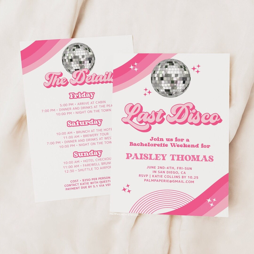 Disco Bachelorette Invitations Last Disco With Itinerary - Etsy | Etsy (US)