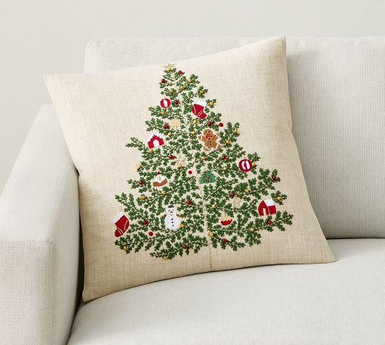 Nostalgic Tree Embroidered Pillow | Pottery Barn (US)