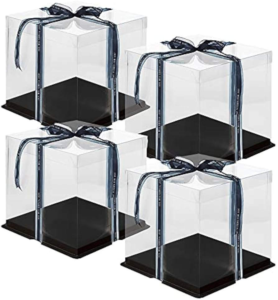 Clear Cake Box,4 Pcs Transparent Cake Box with Ribbon for Pastries10" X 10" X 9"-Clear Tall Cake ... | Amazon (US)