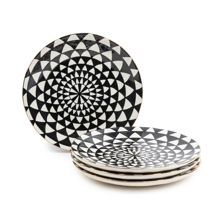 Thyme & Table Dinnerware Black and White Medallion Stoneware Dinner Plates, 4 pack | Walmart (US)