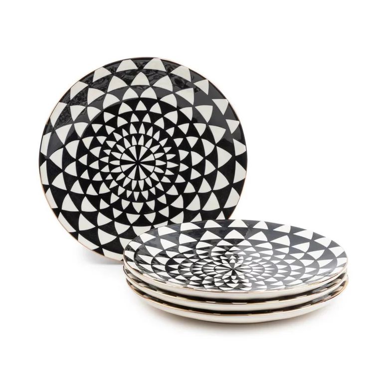 Thyme & Table Dinnerware Black & White Medallion Stoneware Dinner Round Plates, 4 Pack | Walmart (US)