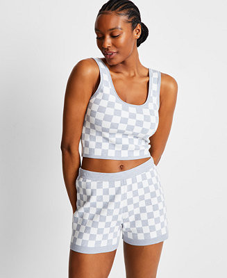 Women's Checkered Loungewear Bralette Short Set, Exclusively at Macy's | Macy's