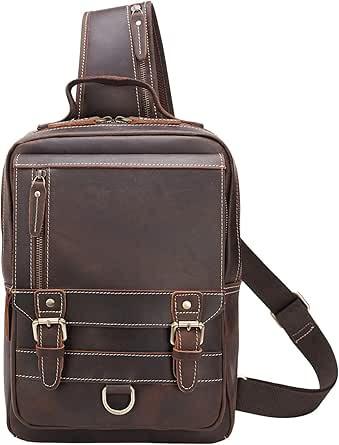 Polare Full Grain Leather Shoulder Backpack Travel Rucksack Sling Bag Messenger Crossbody Bag Day... | Amazon (US)