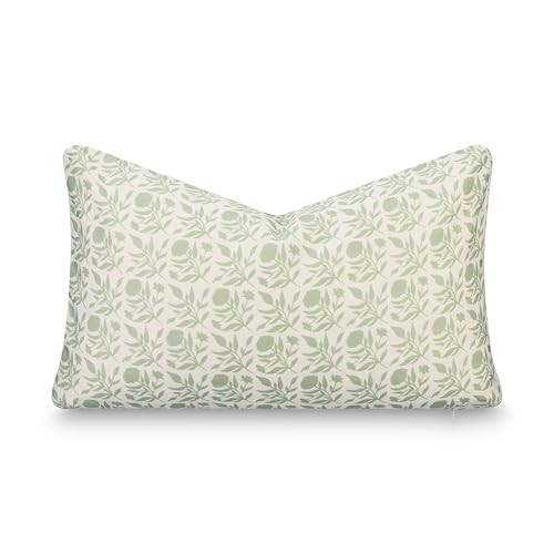 Crumbs Home Modern Farmhouse California Casual Indoor Outdoor Lumbar Pillow Cover, 12"x20" Water Repellent for Patio, Backyard, Couch, Light Green Print Floral and Leaves Geometric | Amazon (US)