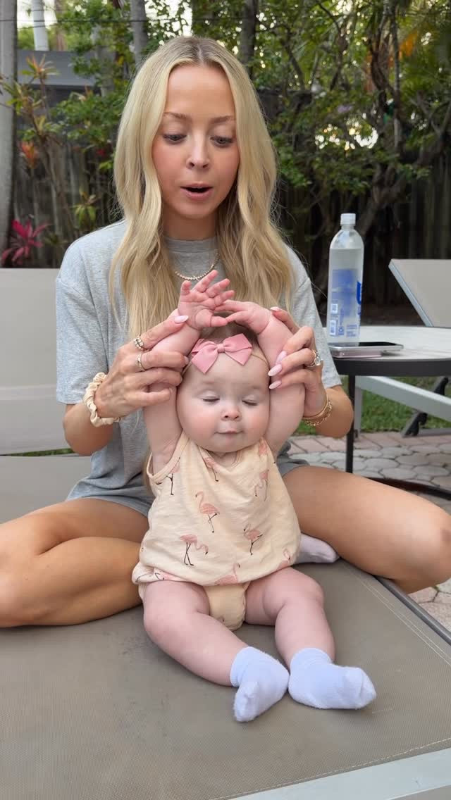 Sutton’s face when I put her in the pool! 😂 backstory ::: I was sitting outside with Sutton while Tay was getting her bassinet put together for us to go to sleep, and when he came out I had a new skill to show him. Apparently Sutton had gained the ability to put her hands above her head and touch hands! 😂 When she was first born, her arms were too short but now she’s growing and her hands touch! 🥹 Sutton seemed pretty proud of herself. I can’t believe she is already 7 months and learning to do so many things! 🥹💜

#LTKmomlife #LTKootd #LTKBaby