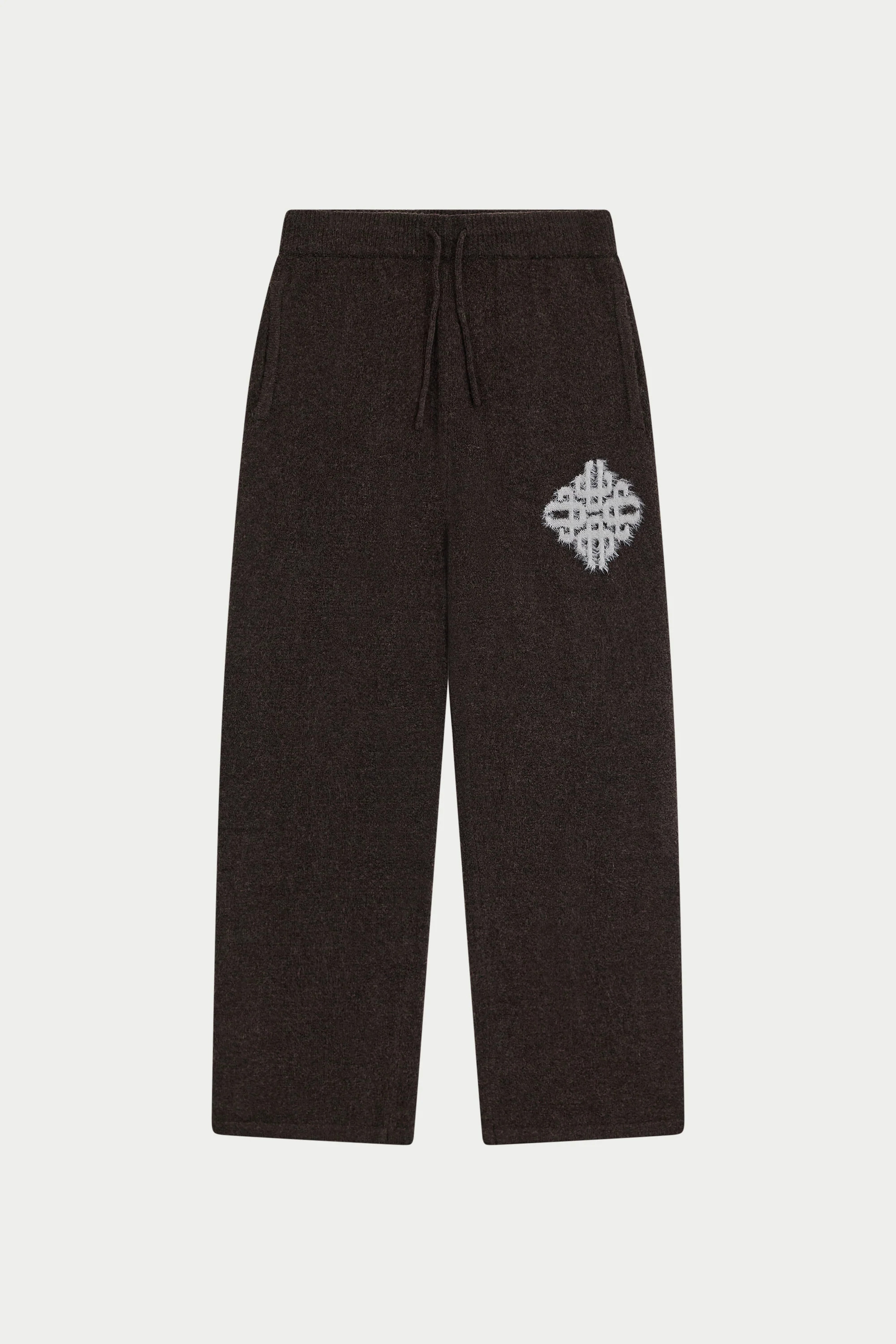 EMBLEM FLUFFY KNIT JOGGERS - BROWN | The Couture Club