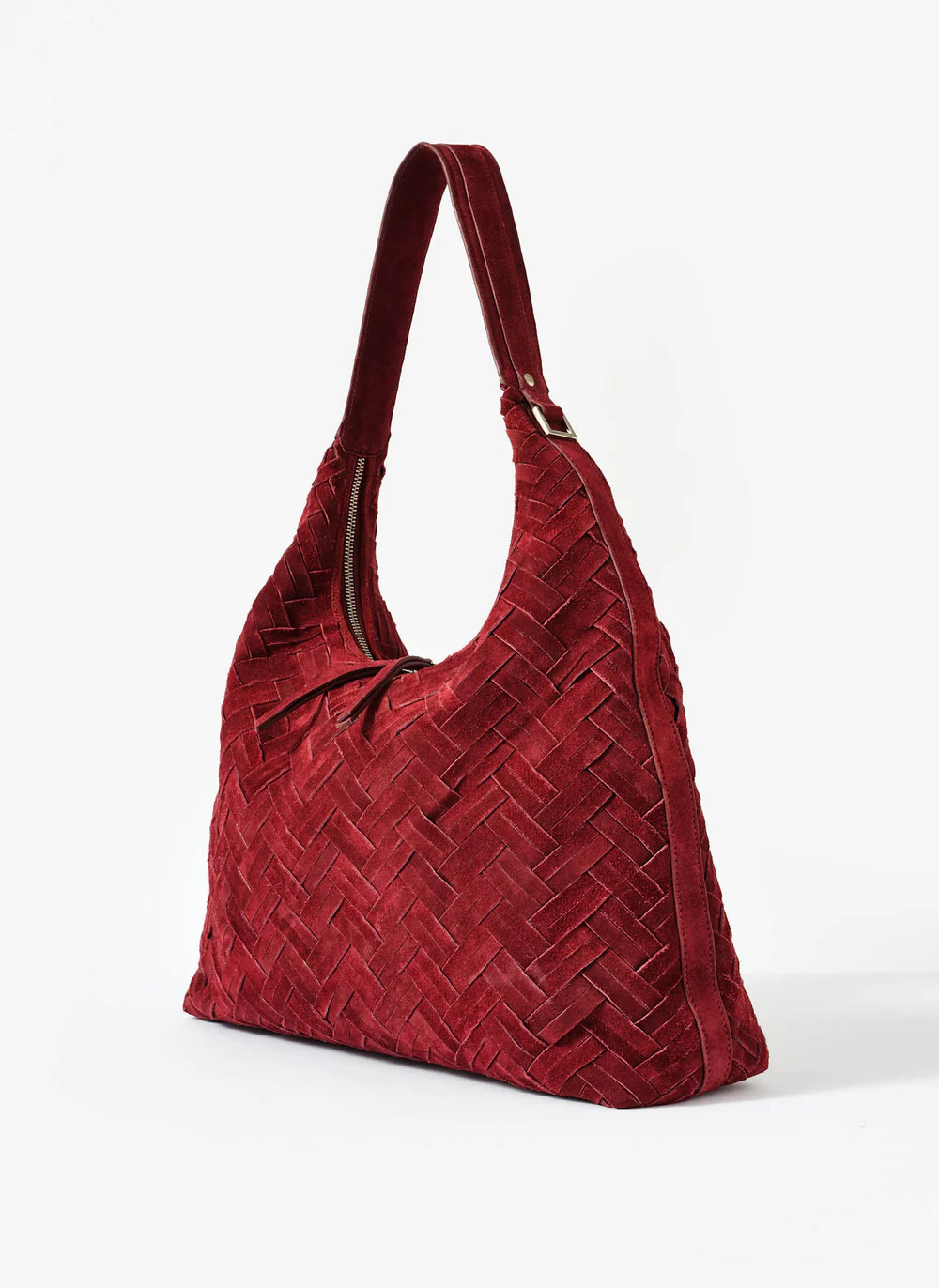 May Burgundy Woven Suede Shoulder Bag | Mint Velvet