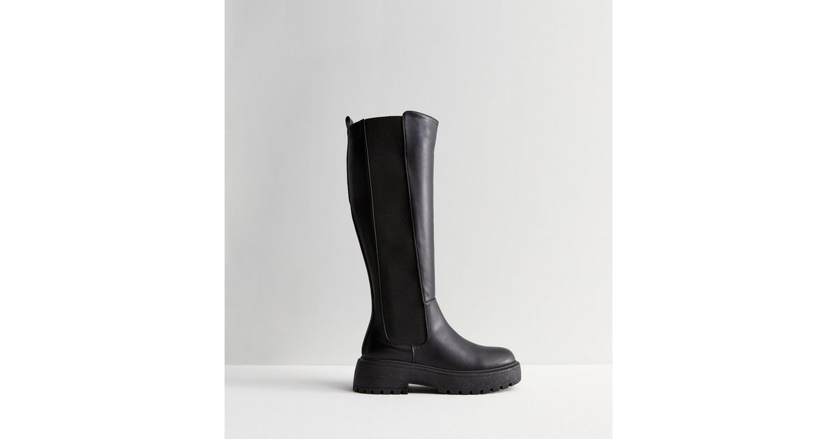 Black Leather-Look Chunky Knee High Boots
						
						Add to Saved Items
						Remove from Saved... | New Look (UK)