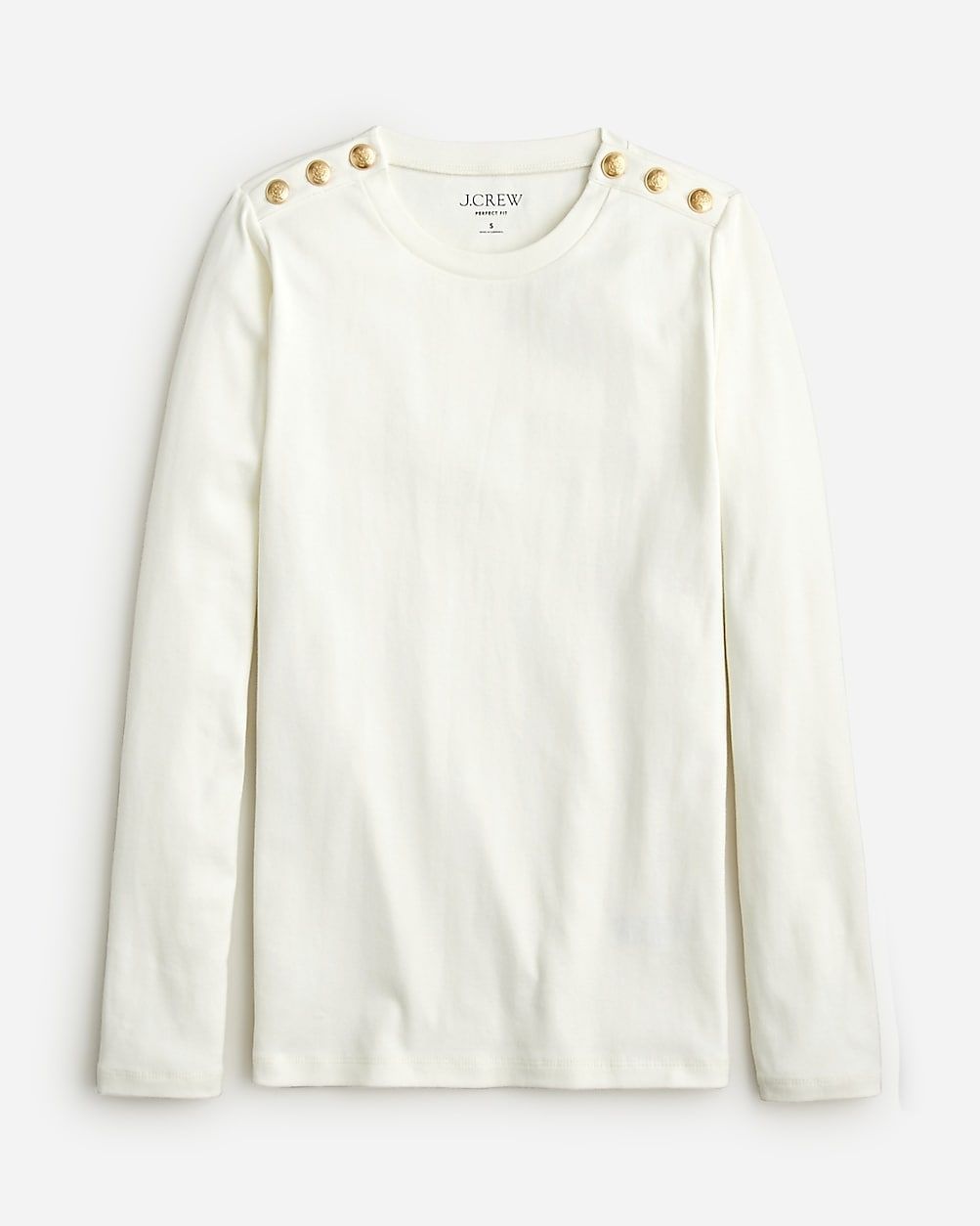 Perfect-fit long-sleeve crewneck striped T-shirt with buttons | J.Crew US