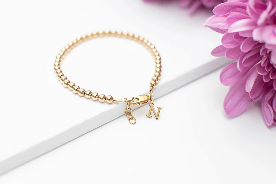 Gold Baby Bracelet for Girl 14k Gold Filled 3mm Bead 1 Year Old Girl Gift Baptism Gift Girl Perso... | Etsy (US)