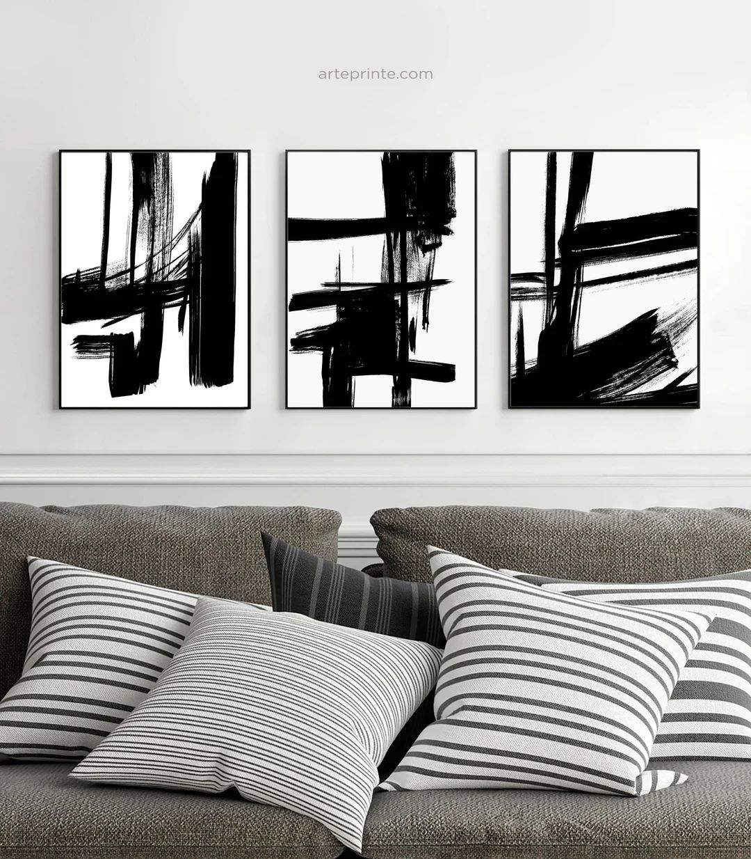 Set of 3 Abstract Brush Strokes Art Prints Black White Wall - Etsy Canada | Etsy (CAD)