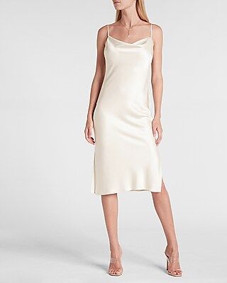 Satin Cowl Neck Midi Slip Dress | Express