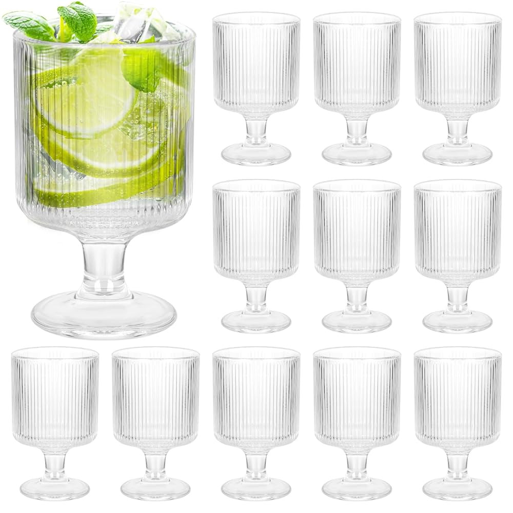 12Pcs Vintage Ribbed Wine Glasses, 8 oz Origami Style Goblet Glasses, Clear Short Stem Water Gobl... | Amazon (US)