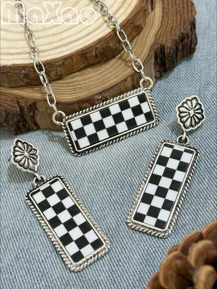 Women's Retro Bohemian Style Western Colorful Printed Pendant Earrings + Necklace, Can Be Purchased Separately As Earrings Or Necklace, Suitable For Daily Wear Or Vacation, Will Receive Lots Of Compliments From Friends When Wearing It | SHEIN