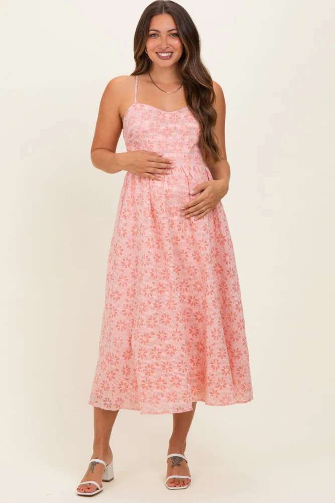 Strawberry Floral Gingham Maternity Midi Dress | PinkBlush Maternity