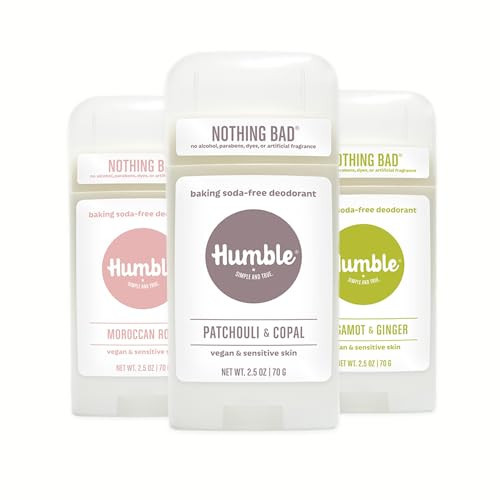 HUMBLE BRANDS Aluminum-Free Deodorant, Vegan and Cruelty- free, Formulated for Sensitive Skin, Patchouli Copal, Bergamot Ginger, Moroccan Rose, 2.5 Ounce (Pack of 3) | Amazon (US)