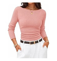 ZESICA Women's Boat Neck Fall Long Sleeve Ruched Cute Going Out Work Tops | Amazon (US)