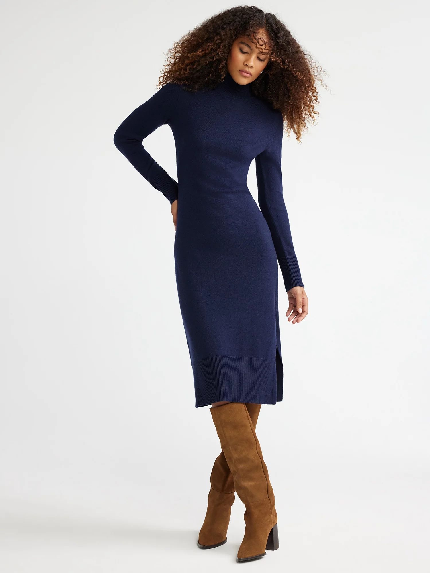 Free Assembly Women’s Turtleneck Sweater Midi Dress with Long Sleeves, Sizes XS-XXXL - Walmart.... | Walmart (US)