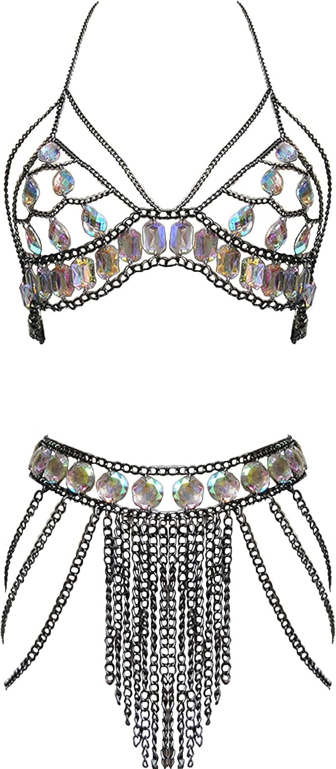Allison Jennie Womens Sexy Body Chain Suit Two Piece Fashion Body Jewelry | Amazon (US)