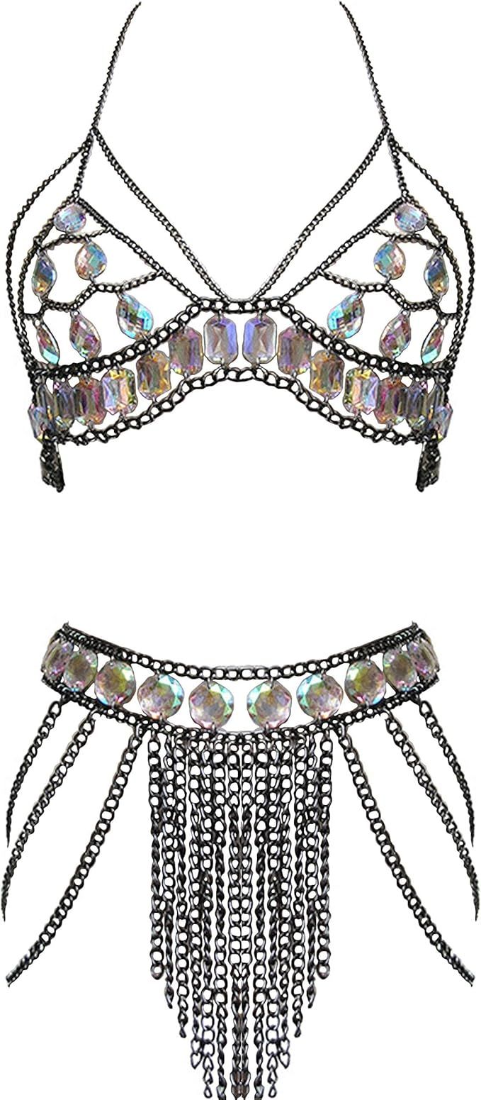Allison Jennie Womens Sexy Body Chain Suit Two Piece Fashion Body Jewelry | Amazon (US)