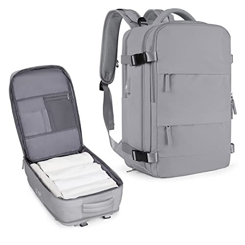 Coowoz Large Travel Backpack For Women Men, Flight Approved, Waterproof Outdoor Sports Rucksack, Casual Daypack, Fit 15.6 Inch Laptop Shoes, Grey | Amazon (US)