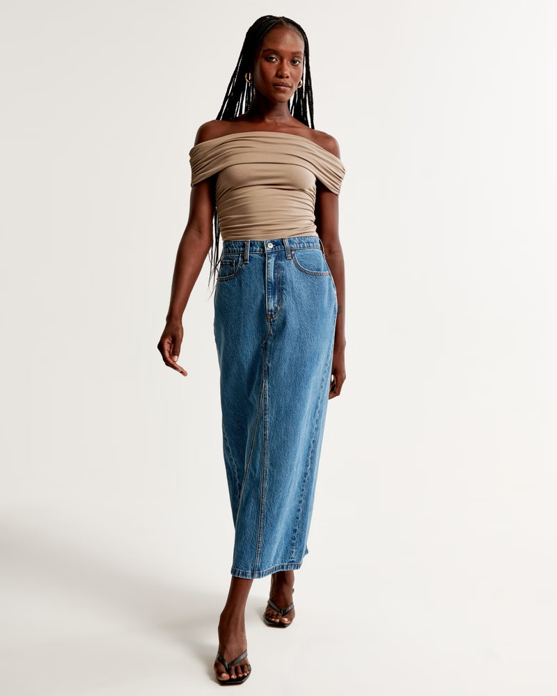 Women's Denim Column Maxi Skirt | Women's Bottoms | Abercrombie.com | Abercrombie & Fitch (US)