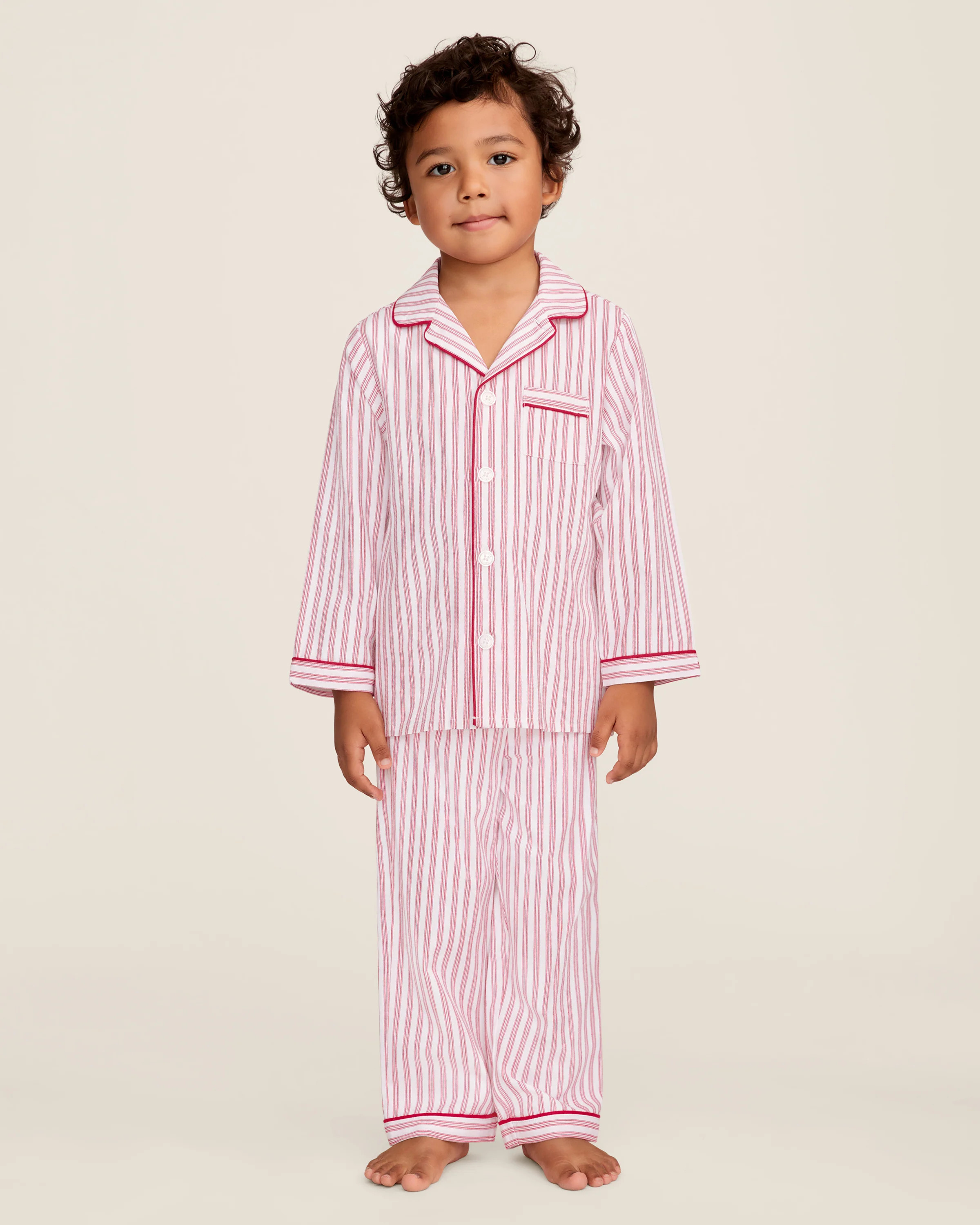 Kid's Twill Pajama Set in Antique Red Ticking | Petite Plume