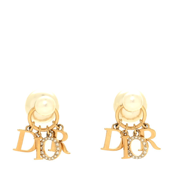 Pearl Crystal Tribal Logo Charms Earrings Gold | FASHIONPHILE (US)