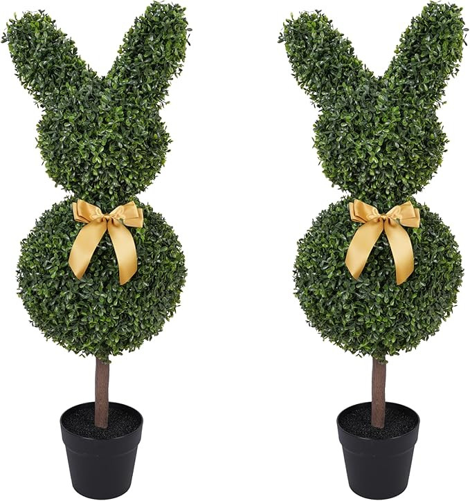 2 Pcs Bunny-Shape Boxwood Topiary – 3 ft Faux Boxwood Bunny, UV & Weather-Resistant, Lifelike D... | Amazon (US)