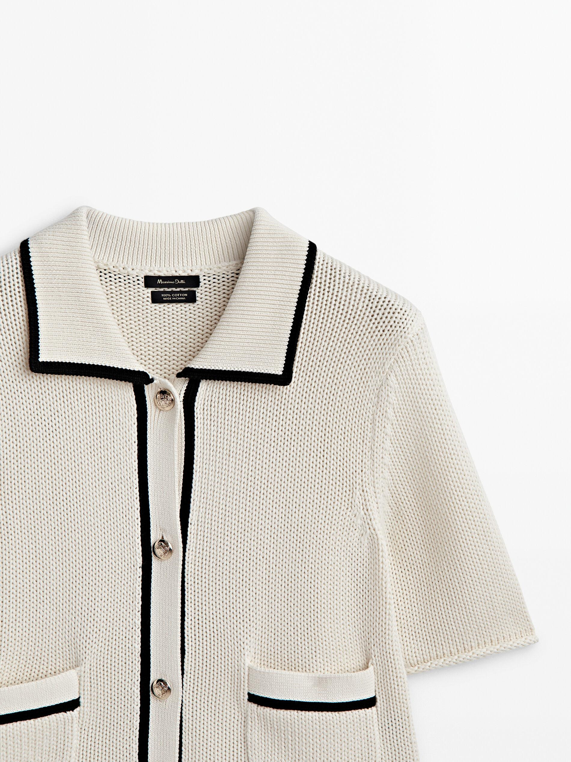 Contrast knit textured cardigan with pockets | Massimo Dutti US