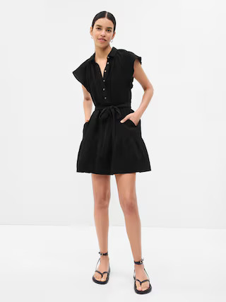 Crinkle Gauze Flutter Sleeve Mini Shirtdress | Gap (US)