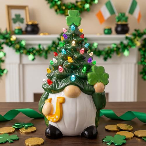 FUTBU St Patricks Day Ceramic Gnome Tree Decorations, Saint Patrick's Tree Table Decor for Home Lighted Up Happy Saint Patricks Home Decor for Her | Amazon (US)