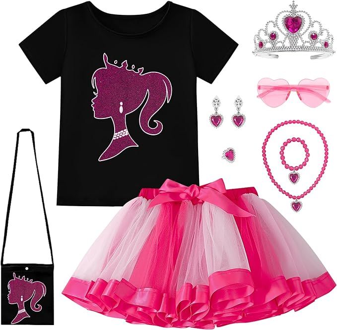 Girls Pink Costume Set rainbow Tutu Dress For Kids Movie Cosplay Dress Up Outfits Halloween Birth... | Amazon (US)