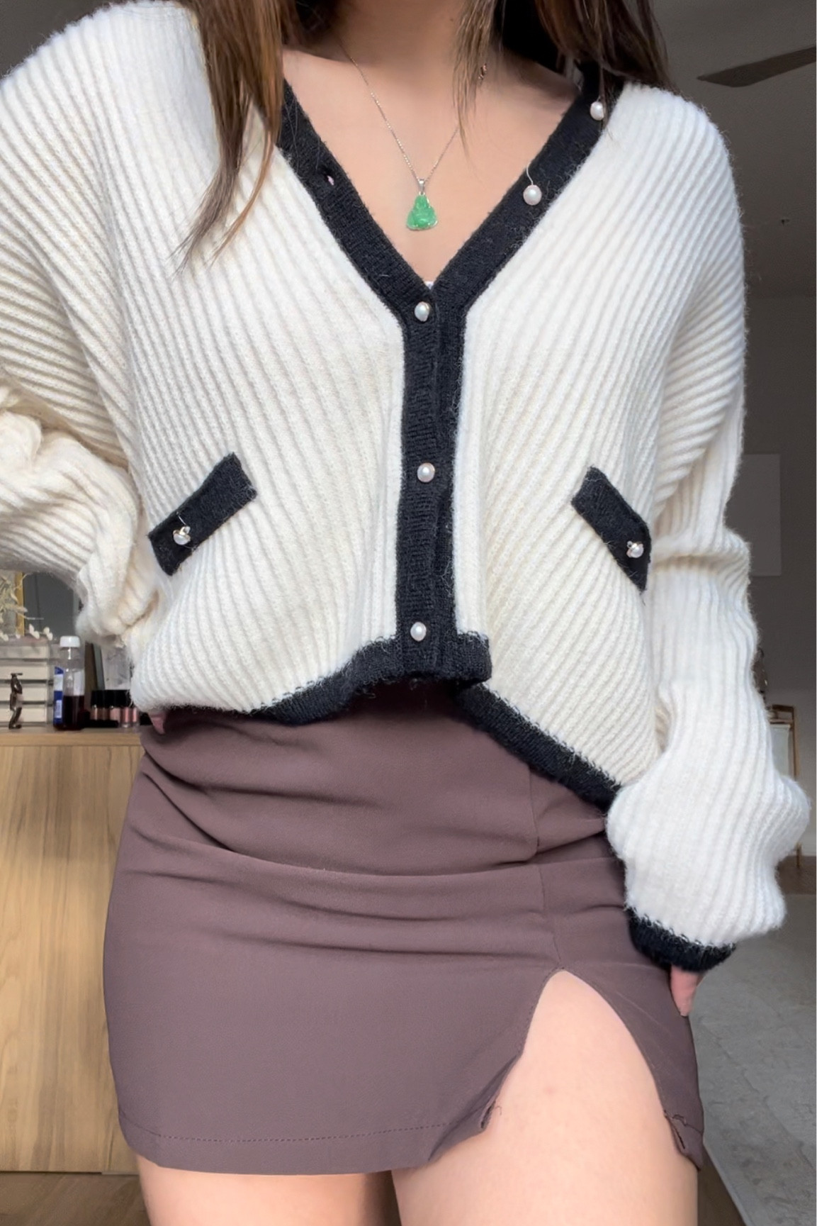 Cardigan from jing, brown skirt from YesStyle