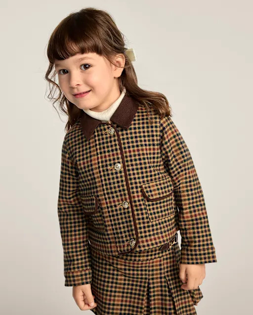 Girls Plaid Button Barn Jacket - Countryside Manor - Brown | Gymboree