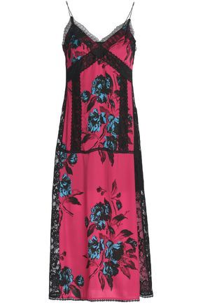 Lace-trimmed printed crepe de chine midi dress | The Outnet Global