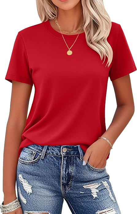 MAGCOMSEN Women's T Shirts Cotton Short Sleeve Shirts Crew-Neck Summer Tops Classic-Fit Tees Brea... | Amazon (US)