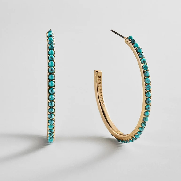 Nina Semi-Precious Hoop Earrings - Gold/Turquoise | BaubleBar
