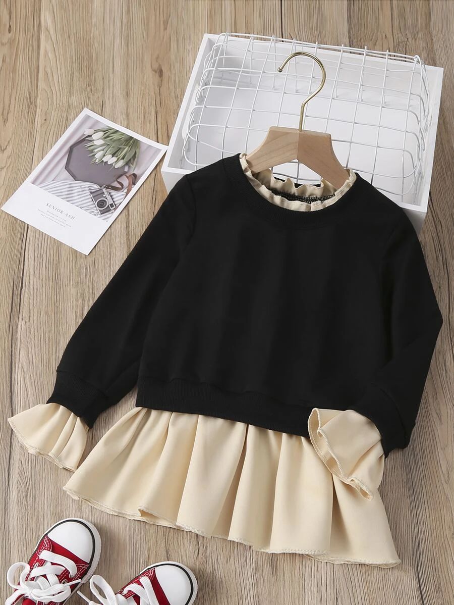 Toddler Girls Flounce Sleeve 2 In 1 Sweatshirt Dress
   
      SKU: sk2111276349176512
          ... | SHEIN