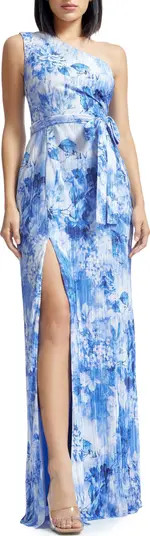 Dress the Population Bella Floral Plissé One-Shoulder Gown | Nordstrom | Nordstrom