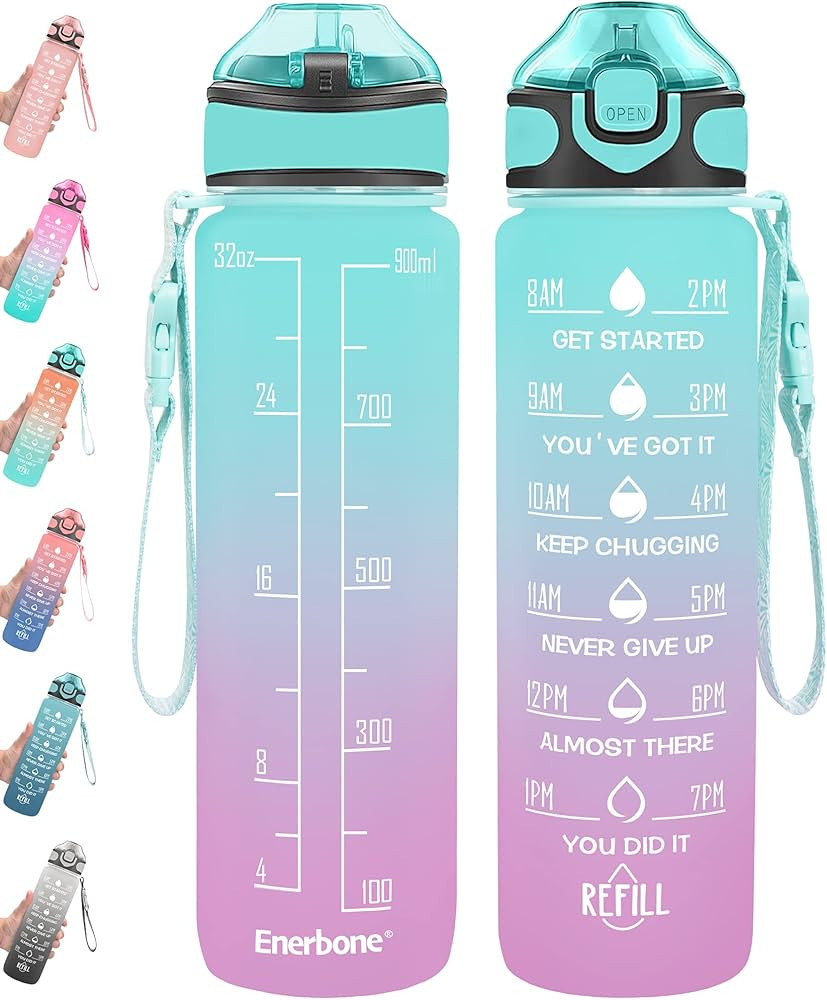 Enerbone 32 oz Drinking Water Bottle with Times to Drink and Straw, Motivational with Carrying St... | Amazon (US)