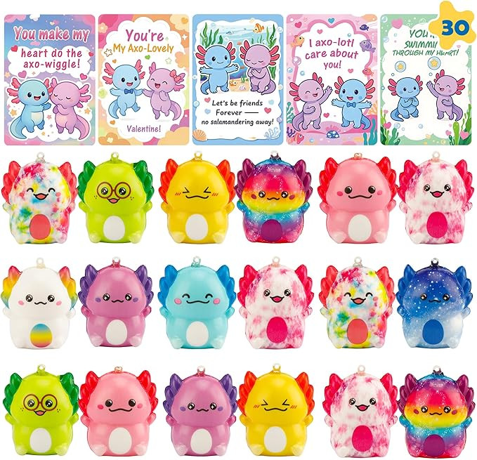 30 Valentines Day Cards with Axolotl Squishy Toys – Cute Pun Valentine Cards for Kids School Cl... | Amazon (US)