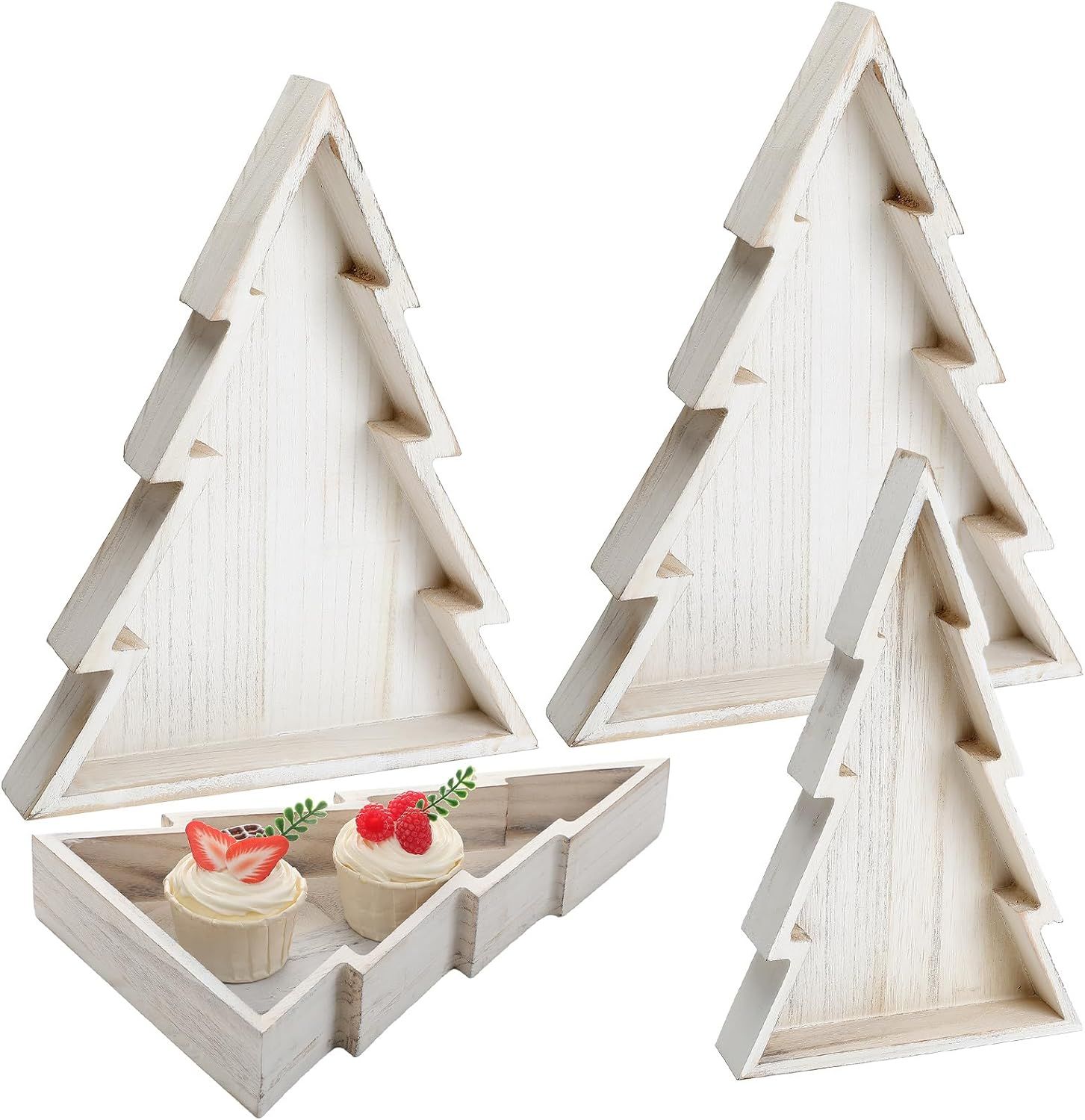 Uiifan 4 Pcs Wooden Christmas Tree Serving Tray Rustic Appetizer Tray Christmas Serving Dishes De... | Amazon (US)