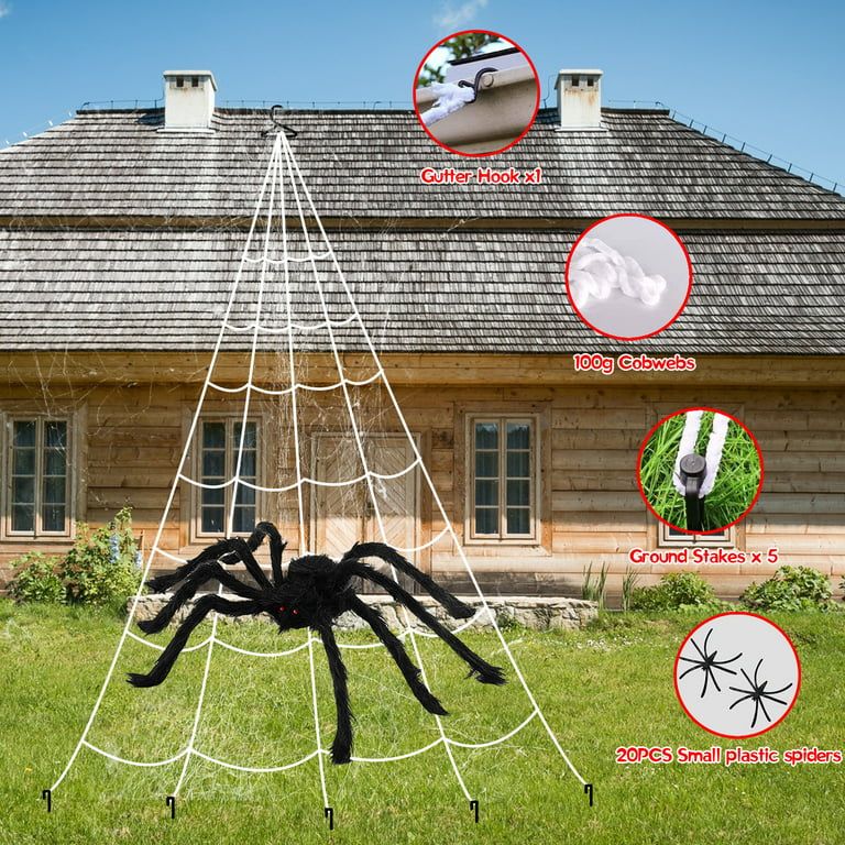 275” Halloween Spider Web + 78” Giant Spider Decorations Fake Spider with Triangular Huge Spi... | Walmart (US)