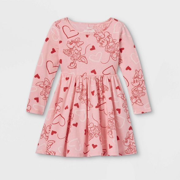 Toddler Girls' Minnie Mouse Valentine's Day Long Sleeve Knit Dress - Pink | Target