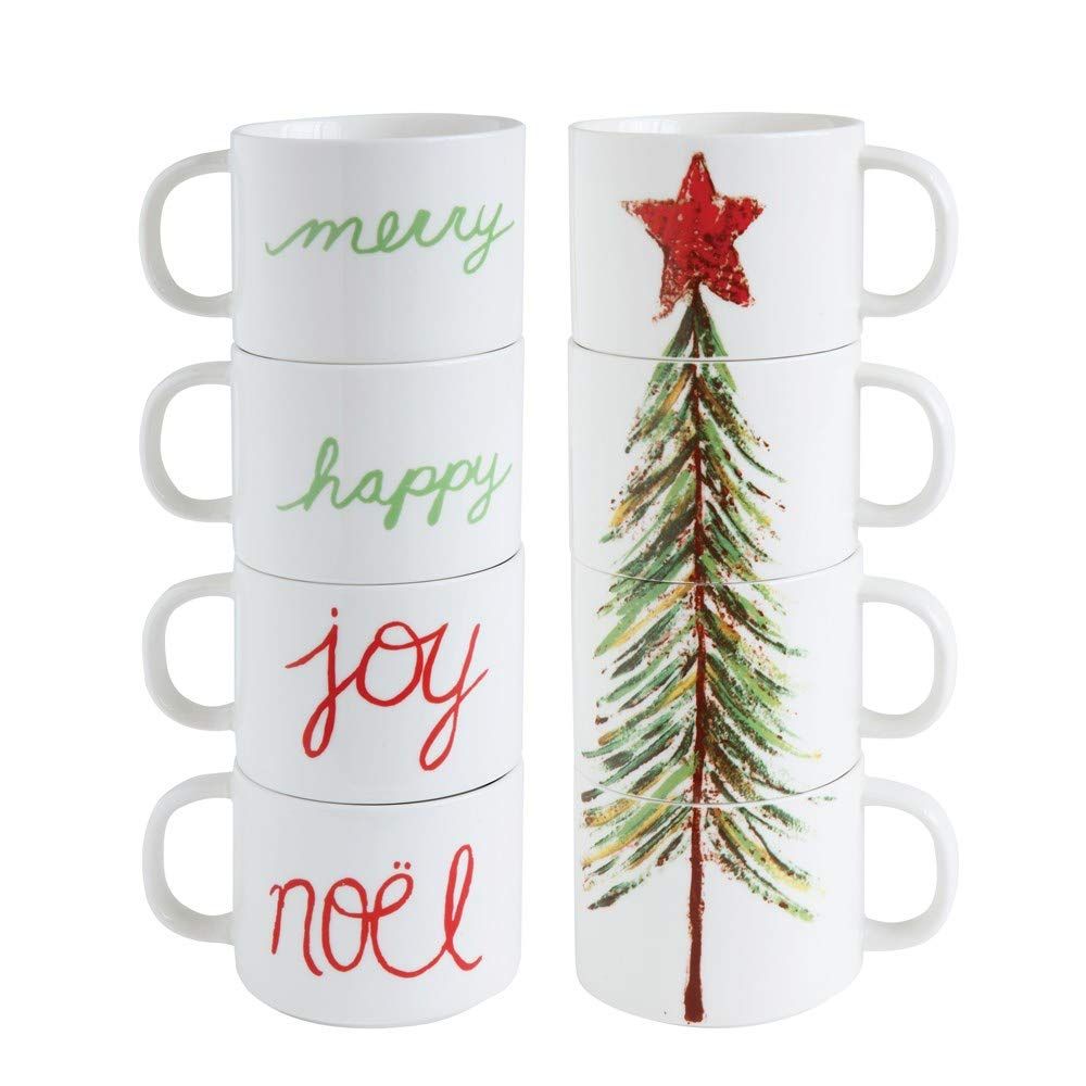 Set of 4 Stacking Holiday Mugs with Christmas Tree and Words – Decorative Tableware Coffee Cups | Amazon (US)