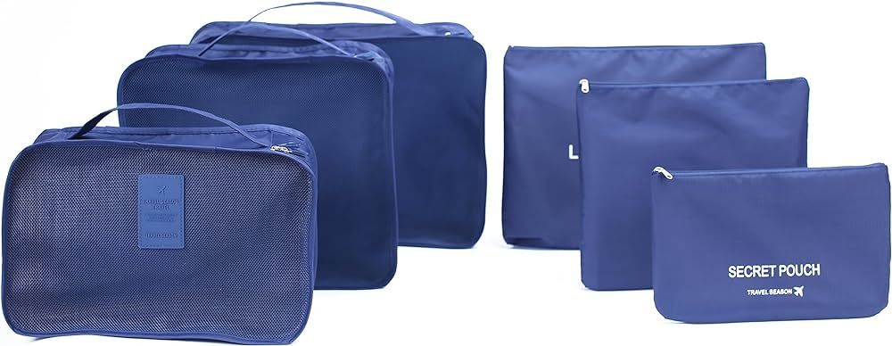 6 sets travel Organizers Packing Cubes Luggage Organizers Compression Pouches（Navy Blue） | Amazon (US)
